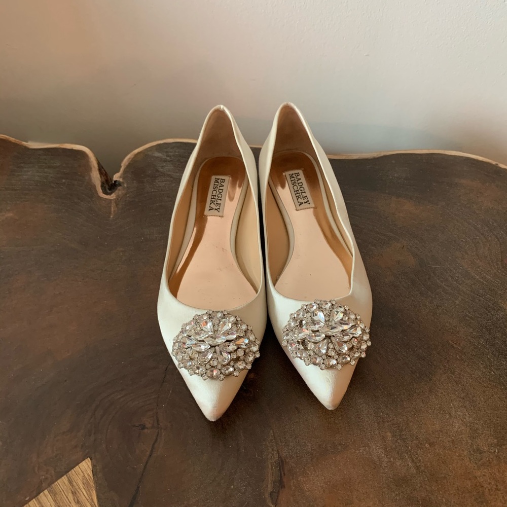 Badgley Mischka satin wedding flats